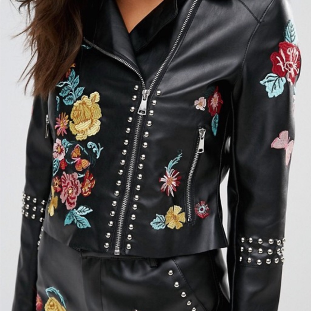 Glamorous Embroidered Leather Jacket - image 3
